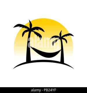 Sonnenuntergang entspannen Hängematte Vector Illustration Symbol Grafik Logo Design Stock Vektor