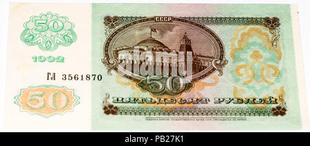 VELIKIE LUKI, Russland - Juli 30, 2015: 50 Russische Rubel Banknote der UDSSR Stockfoto