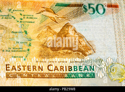 50 Eastern Caribbean Dollar Bank Note. Stockfoto