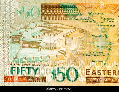 50 Eastern Caribbean Dollar Bank Note. Stockfoto