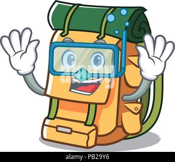 Tauchen Rucksack Charakter Cartoon Stil Stock Vektor