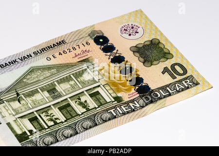 10 Suriname Dollar Bank Note. Suriname Dollar ist die Landeswährung von Suriname Stockfoto