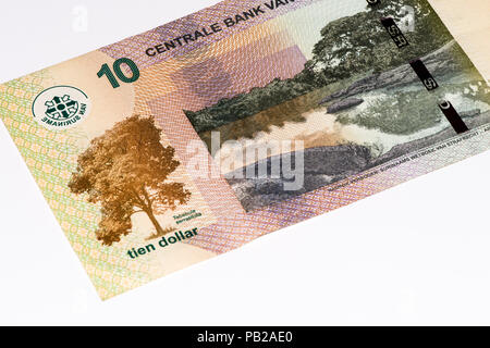 10 Suriname Dollar Bank Note. Suriname Dollar ist die Landeswährung von Suriname Stockfoto