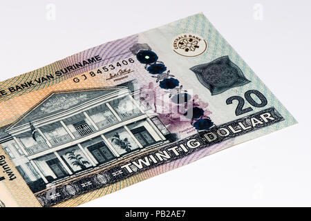 20 Suriname Dollar Bank Note. Suriname Dollar ist die Landeswährung von Suriname Stockfoto