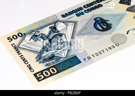 500 kongolesischen Franken Bank Note des Kongo. Congoles Franken ist die nationale Währung der Republik Kongo Stockfoto