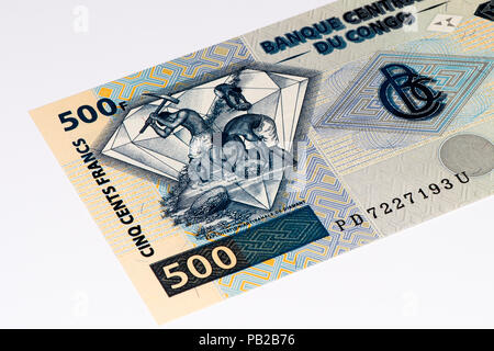 500 kongolesischen Franken Bank Note des Kongo. Congoles Franken ist die nationale Währung der Republik Kongo Stockfoto