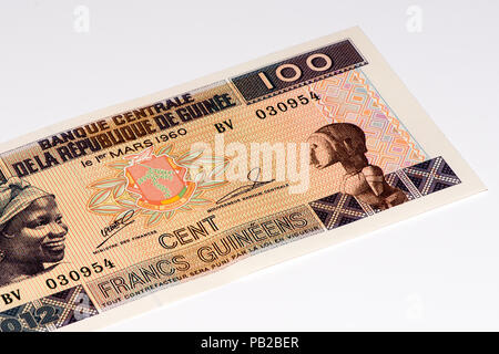 100 West African Franc Bank Note der Guine Bissau. Frans ist die nationale Währung der Guine Bissau Stockfoto