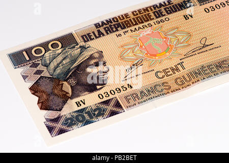 100 West African Franc Bank Note der Guine Bissau. Frans ist die nationale Währung der Guine Bissau Stockfoto