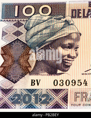 100 West African Franc Bank Note der Guine Bissau. Frans ist die nationale Währung der Guine Bissau Stockfoto