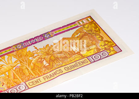 100 West African Franc Bank Note der Guine Bissau. Frans ist die nationale Währung der Guine Bissau Stockfoto