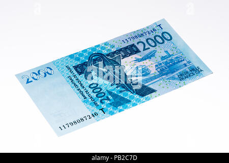 2000 CFA-Franc Bank Note. CFA-Franc ist in 14 afrikanischen Ländern verwendet. Stockfoto