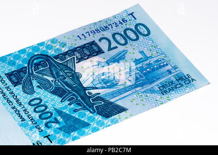 2000 CFA-Franc Bank Note. CFA-Franc ist in 14 afrikanischen Ländern verwendet. Stockfoto