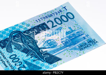 2000 CFA-Franc Bank Note. CFA-Franc ist in 14 afrikanischen Ländern verwendet. Stockfoto