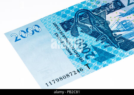 2000 CFA-Franc Bank Note. CFA-Franc ist in 14 afrikanischen Ländern verwendet. Stockfoto