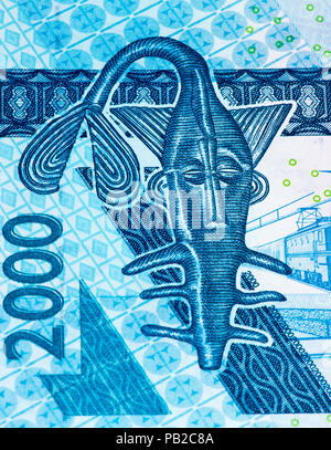 2000 CFA-Franc Bank Note. CFA-Franc ist in 14 afrikanischen Ländern verwendet. Stockfoto