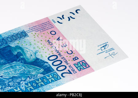 2000 CFA-Franc Bank Note. CFA-Franc ist in 14 afrikanischen Ländern verwendet. Stockfoto