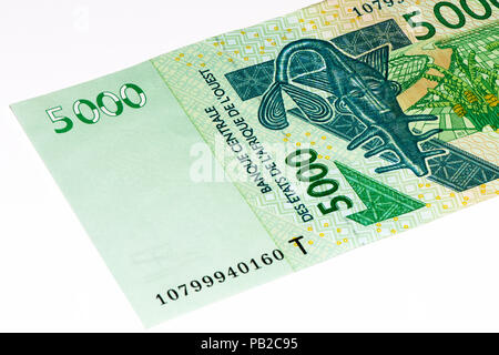 5000 CFA-Franc Bank Note. CFA-Franc ist in 14 afrikanischen Ländern verwendet. Stockfoto