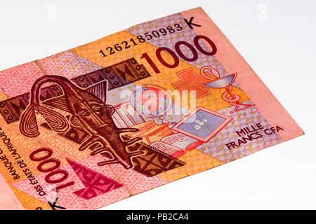 1000 CFA franc bank note. CFA franc is used in 14 African countries. Stockfoto
