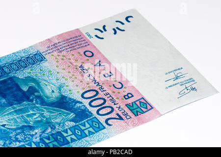 2000 CFA-Franc Bank Note. CFA-Franc ist in 14 afrikanischen Ländern verwendet. Stockfoto