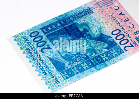 2000 CFA-Franc Bank Note. CFA-Franc ist in 14 afrikanischen Ländern verwendet. Stockfoto