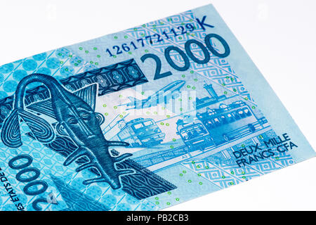 2000 CFA-Franc Bank Note. CFA-Franc ist in 14 afrikanischen Ländern verwendet. Stockfoto