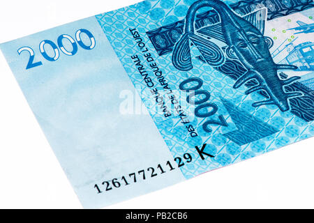 2000 CFA-Franc Bank Note. CFA-Franc ist in 14 afrikanischen Ländern verwendet. Stockfoto