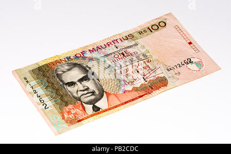 100 Mauritian rupies Bank Note. Mauritische Rupie ist die wichtigste Währung von Mauritius Stockfoto