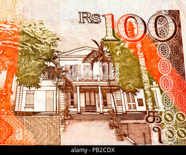 100 Mauritian rupies Bank Note. Mauritische Rupie ist die wichtigste Währung von Mauritius Stockfoto