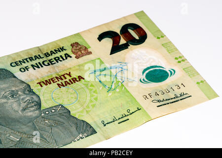 20 nigerianischen naira Bank Note. Nigerianischen naira ist die wichtigste Währung von Nigeria Stockfoto