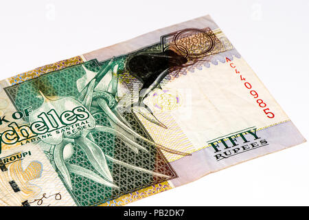 50 Seychellen Rupie Bank Note, die nationale Währung der Seychellen. Stockfoto
