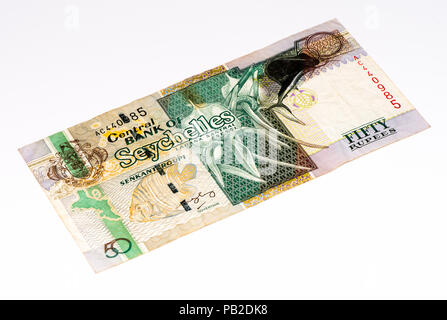 50 Seychellen Rupie Bank Note, die nationale Währung der Seychellen. Stockfoto