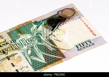 50 Seychellen Rupie Bank Note, die nationale Währung der Seychellen. Stockfoto