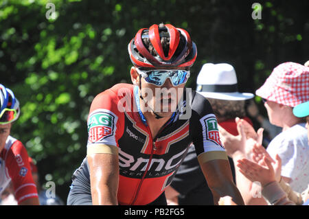Greg van Avermat an der Tour de France 2018 Etappe 15 nach Carcassonne am Pic de Nore klettern Stockfoto