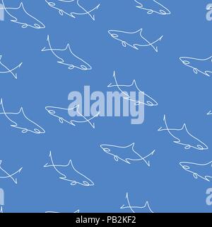 Shark Muster Nahtlose. Vector Illustration. Blauen Hintergrund. Stock Vektor