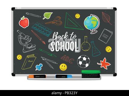 Vector Illustration der Hochschule Objekte Skizzen auf der Tafel. Schule doodles. Zurück zur Schule Stock Vektor