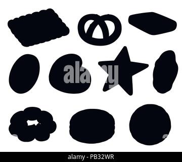 Schwarze Silhouette. Cookie und Keks. Bunte flachbild Vektor Cookies gesetzt. Ein Kreis, ein Stern, Sandwich, andere Form. Vector Illustration i Stock Vektor