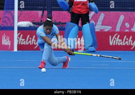 London, Großbritannien. 26. Juli, 2018. Tiefe Ekka (IND). Indien V Irland. Match 14. Pool B Hockey der Frauen-WM 2018. Lee Valley Hockey Centre. Queen Elizabeth Olympic Park. Stratford. London. UK. 26.07.2018. Credit: Sport in Bildern/Alamy leben Nachrichten Stockfoto