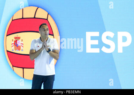 Bernat Picornell Pools, Barcelona, Spanien. 26. Juli, 2018. Das 33. Europäische Wasser Polo Meisterschaften, Spanien Männer gegen Italien Männer; David Martin Haupttrainer für Spanien Quelle: Aktion plus Sport/Alamy leben Nachrichten Stockfoto