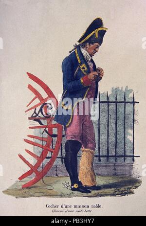 TRAJES CIVILES, MILITARES Y RELIGIOSOS DE MEXIKO - 1828 - COCHREO DE UNA CASA NOBLE MEXICANA - LITOGRAFIA SIGLO XIX. Autor: Claudio Linati (1790-1832). Lage: das Museo DE AMERICA - COLECCION, MADRID, SPANIEN. Stockfoto