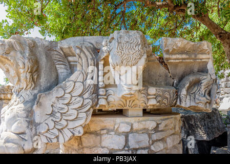 Stein Leiter der Stier an den Tempel des Apollo im archäologischen Bereich von Didim, Didyma, Provinz Aydin, Türkei, Europa. Stockfoto