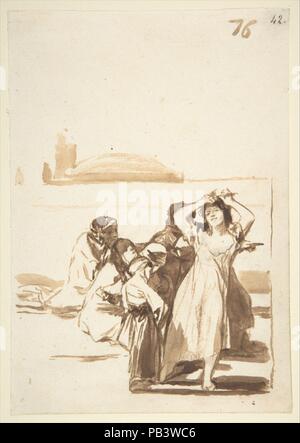 Eine Frau, die an den Haaren ziehen, wird von einer Gruppe von Figuren passte; Folio 76 aus den Bildern von Spanien Album 'F'. Artist: Goya (Francisco de Goya y Lucientes) (Spanisch, Fuendetodos 1746-1828 Bordeaux). Maße: Blatt: 8 1/8 x 5 11/16 in. (20,6 × 14,4 cm). Datum: Ca. 1812-20. Museum: Metropolitan Museum of Art, New York, USA. Stockfoto