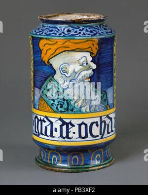 Apothecary jar (albarello). Kultur: Italienisch, Castelli. Abmessungen: Höhe: 7 15/16 in. (20,2 cm). Datum: Ca. 1530-40. Museum: Metropolitan Museum of Art, New York, USA. Stockfoto