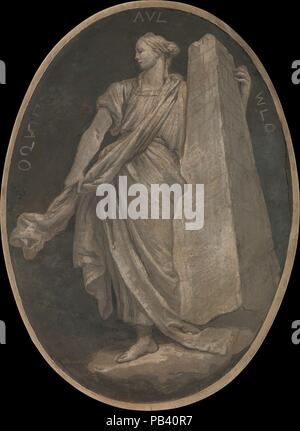 Die Tapferkeit. Artist: Workshop von Giovanni Battista Tiepolo (Italienisch, Venedig, Madrid, 1696-1770). Maße: Oval, 45 5/8 x 33 1/2 in. (115,9 x 85,1 cm). Datum: 1760. Dieses freistehende Fresco ist aus einer Reihe von vier ovale, von Tiepolo gestaltet wurden und durch seine Werkstatt für die Dekoration von den Ecken der Decke im Palazzo Valle-Marchesini-Sala in Vicenza gemalt. Das Attribut des Obelisken identifiziert die allegorische Figur als Stärke. Museum: Metropolitan Museum of Art, New York, USA. Stockfoto