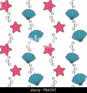 Süße Sommer nahtlose Vektor Muster Hintergrund Abbildung mit Seesternen und Muscheln Stock Vektor