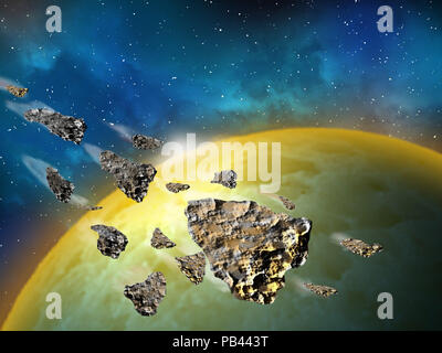 Planeten im Weltraum um helle Sterne 3d-Abbildung. Stockfoto