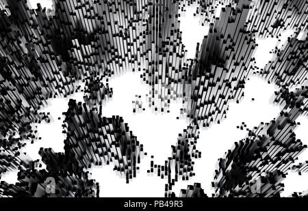 Abbildung: Würfel auf und ab gehen. Abstrakte Innenstadt 3D-Render Hintergrund. Stockfoto