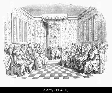 Edward VI (1537-1553) war der König von England und Irland vom 28. Januar 1547 bis zu seinem Tod. Er wurde am 20. Februar im Alter von neun Jahren gekrönt. Henry VIII's wird 16 Testamentsvollstrecker, Waren als Edward's Rat zu handeln, bis er im Alter von 18 Jahren erreicht. Diese executoren wurden von zwölf Männer' von counsail', die die Executoren unterstützen würde, wenn sie auf sogenannte ergänzt. Der Rat wurde zunächst von seinem Onkel Edward Seymour, Herzog von Somerset (1547-1549), und dann von John Dudley, 1. Earl of Warwick (1550-1553), ab 1551 Herzog von Northumberland. Stockfoto