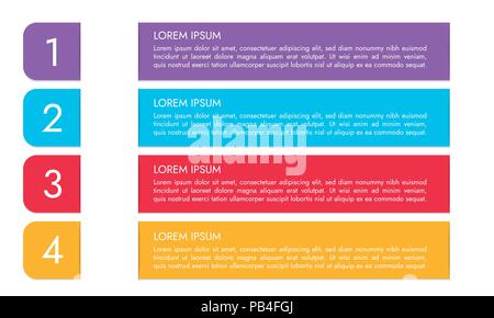 Vektor moderne und farbenfrohe Infografik Vorlage mit vier Streifen und vier Optionen oder Schritte, auf weißem Hintergrund mit Schatten isoliert Stock Vektor