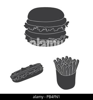 Fast food schwarze Symbole in der Sammlung für Design. Essen von Halbzeugen vektor Symbol lieferbar Abbildung. Stock Vektor
