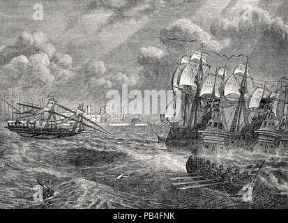 Die Schlacht von Cadiz Bay 1596, anglo-spanish Krieg vom Britischen Schlachten auf Land und Meer, von James Grant Stockfoto